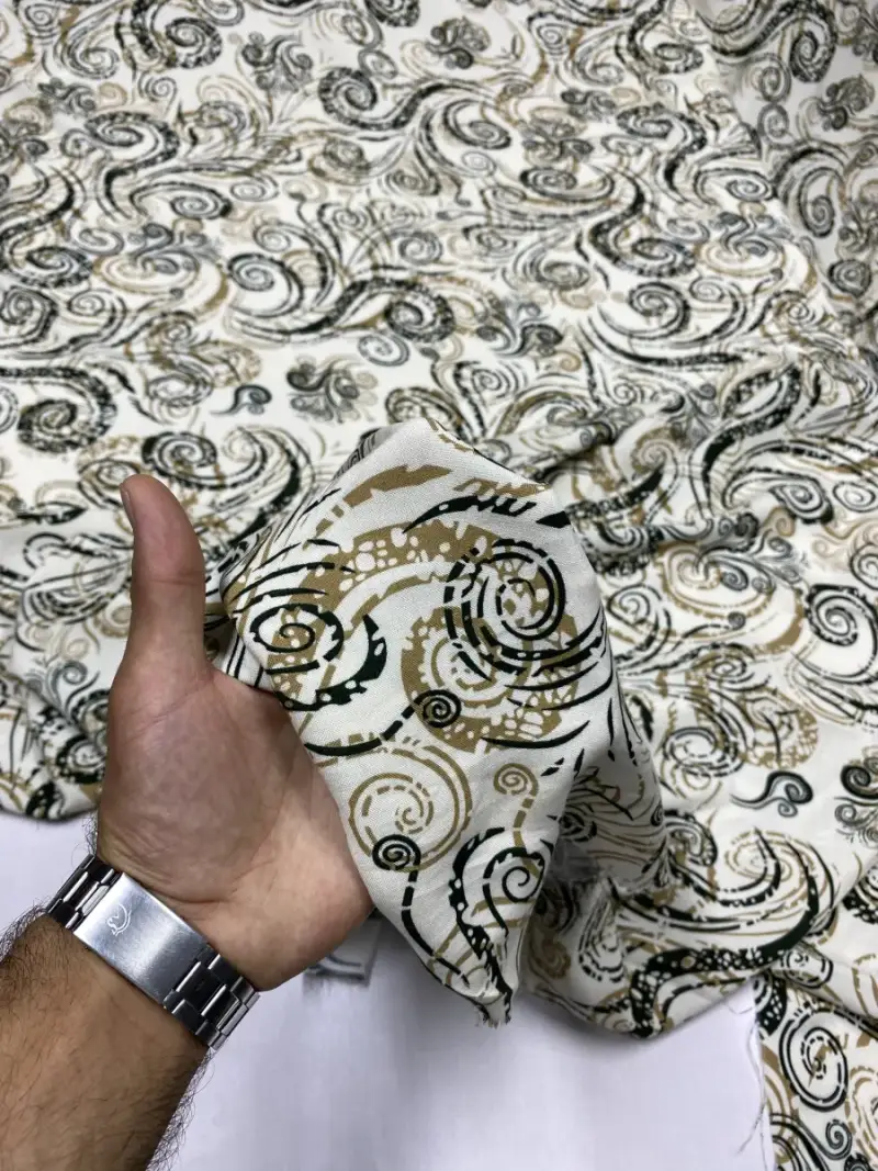 Siyah Bej Spiral Desenli Viskon