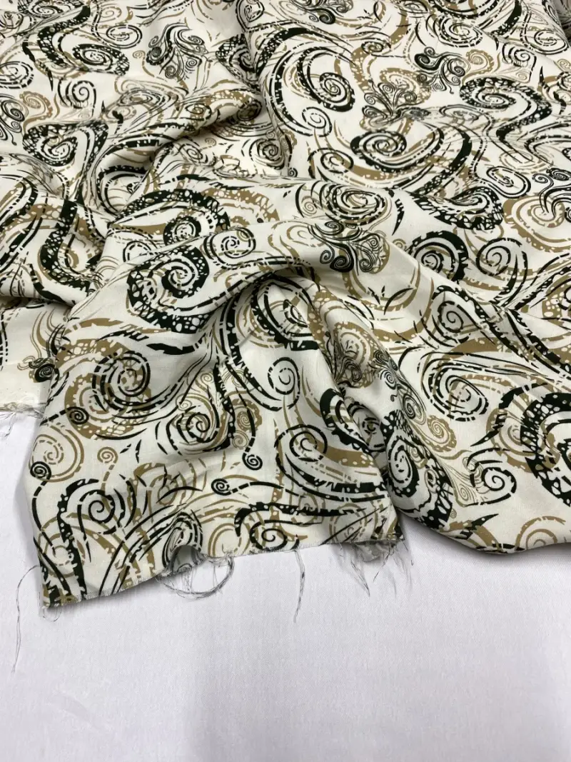 Siyah Bej Spiral Desenli Viskon