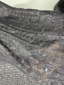 Gri Pul İşlemeli Şerit Dantel